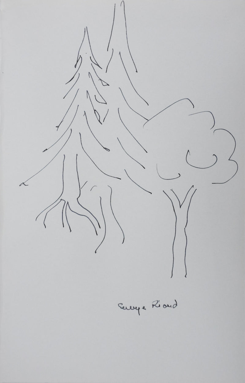 Georges RIOND : Les deux arbres en trait, Autographe et dessin original signé