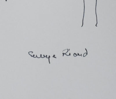 Georges RIOND : Les deux arbres en trait, Autographe et dessin original signé