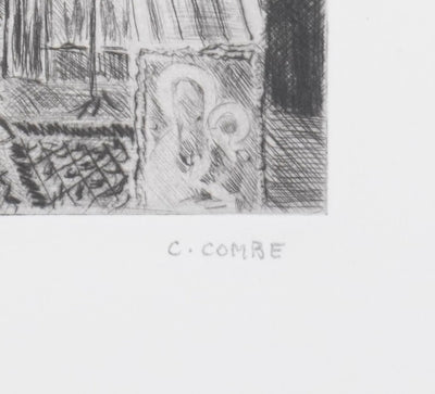 Camille COMBE : Bucarest, Eglise Stavropoleos, Gravure originale signée