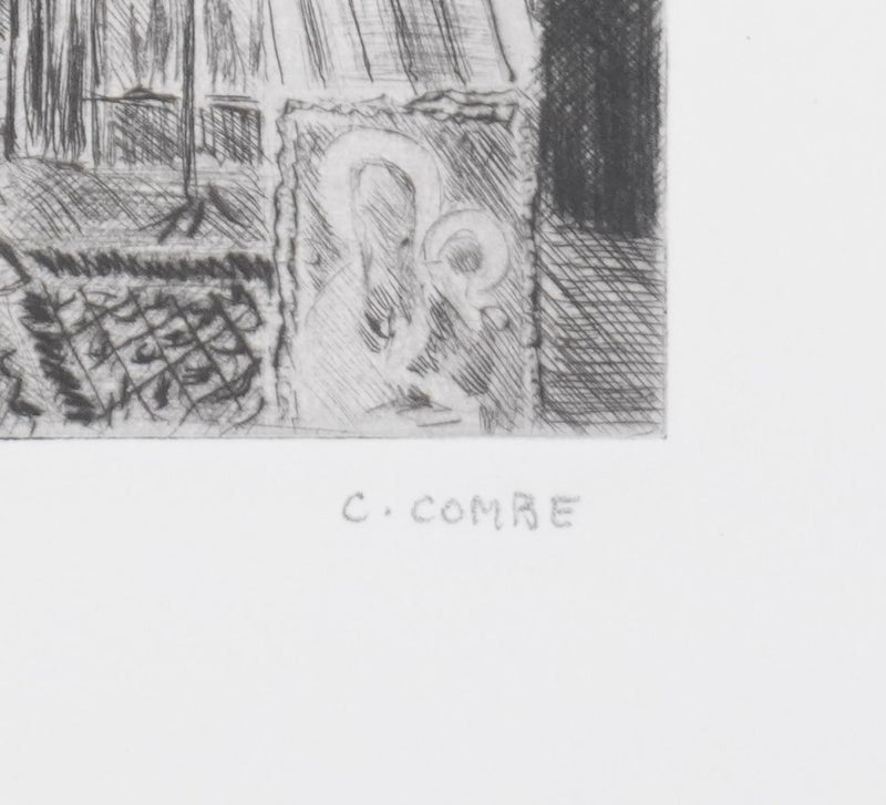 Camille COMBE : Bucarest, Eglise Stavropoleos, Gravure originale signée