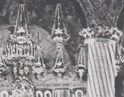 Camille COMBE : Bucarest, Eglise Stavropoleos, Gravure originale signée