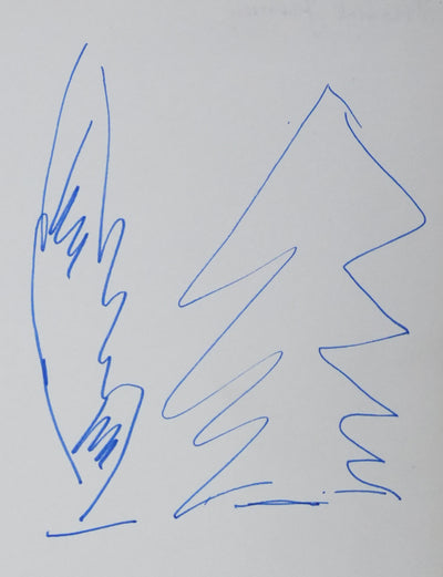 Hubert GERMAIN : Les arbres bleus, Autographe et dessin original signé