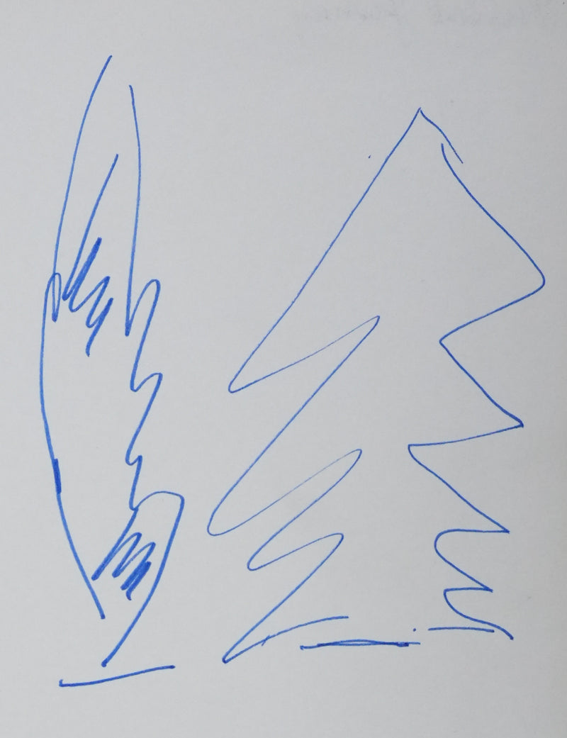 Hubert GERMAIN : Les arbres bleus, Autographe et dessin original signé
