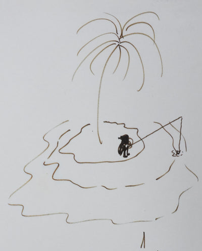 Guy GUERMEUR : L'île au palmier, Autographe et dessin original signé