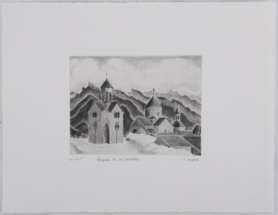 Camille COMBE : Harstad et son belvédère, Gravure originale signée