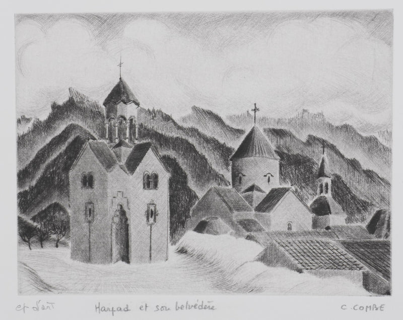 Camille COMBE : Harstad et son belvédère, Gravure originale signée
