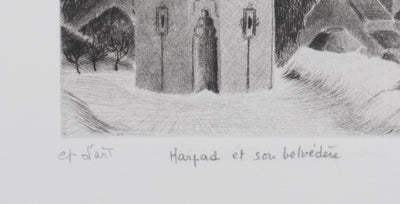 Camille COMBE : Harstad et son belvédère, Gravure originale signée