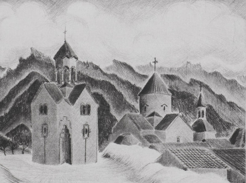 Camille COMBE : Harstad et son belvédère, Gravure originale signée