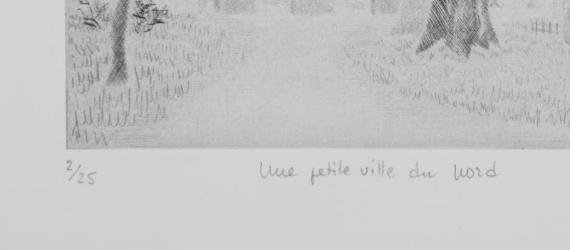 Camille COMBE : Une petite ville au Nord, Gravure originale signée
