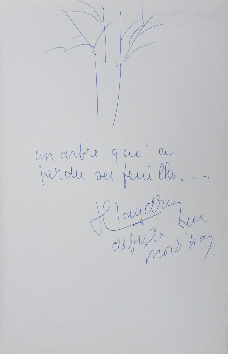 Hervé LAUDRIN : Un arbre qui a perdu ses feuilles, Autographe et dessin original signé