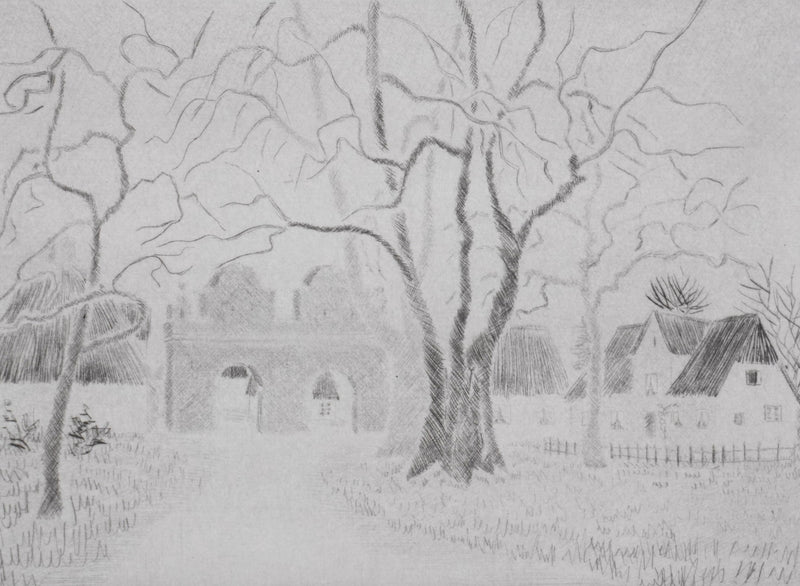 Camille COMBE : Une petite ville au Nord, Gravure originale signée