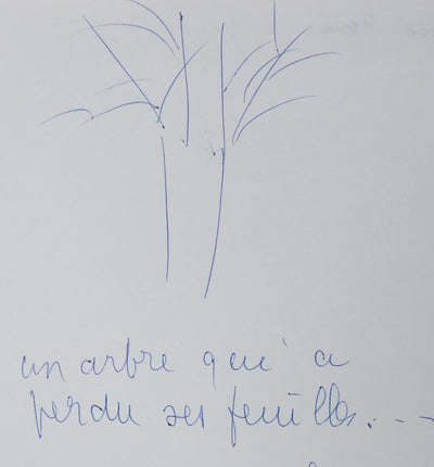 Hervé LAUDRIN : Un arbre qui a perdu ses feuilles, Autographe et dessin original signé