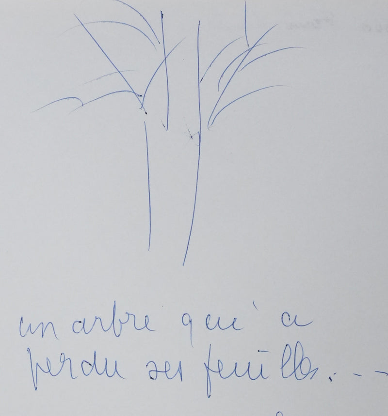 Hervé LAUDRIN : Un arbre qui a perdu ses feuilles, Autographe et dessin original signé