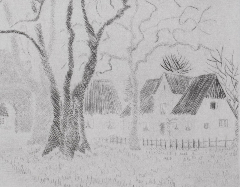 Camille COMBE : Une petite ville au Nord, Gravure originale signée