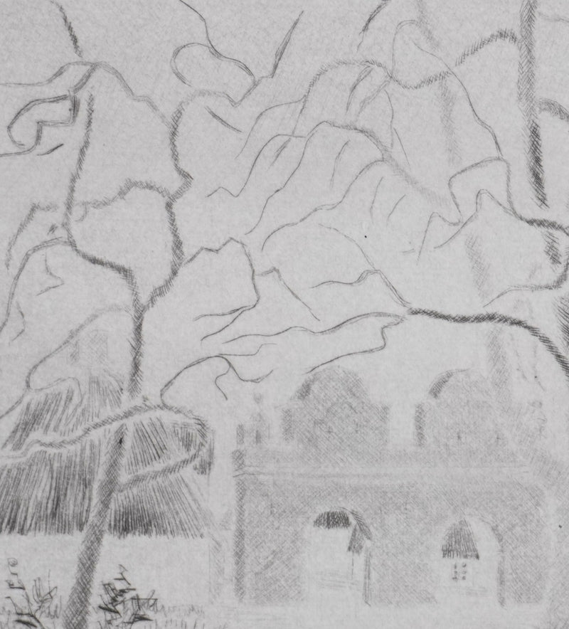 Camille COMBE : Une petite ville au Nord, Gravure originale signée