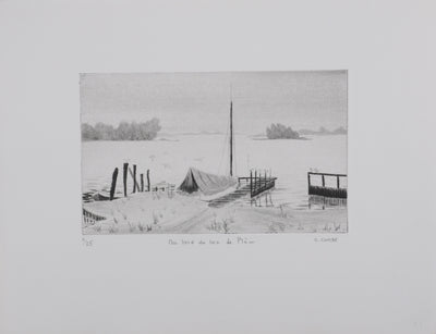Camille COMBE : Au bord du lac de Plöner, Gravure originale signée