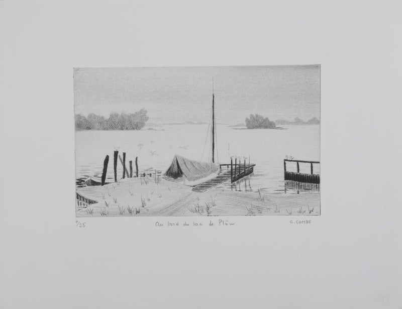 Camille COMBE : Au bord du lac de Plöner, Gravure originale signée