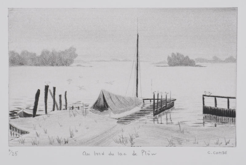 Camille COMBE : Au bord du lac de Plöner, Gravure originale signée