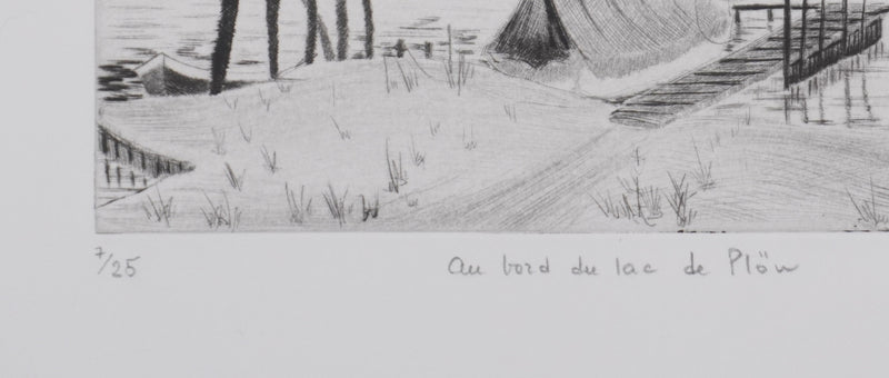 Camille COMBE : Au bord du lac de Plöner, Gravure originale signée