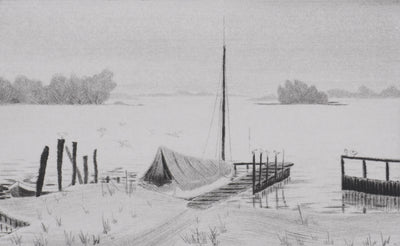 Camille COMBE : Au bord du lac de Plöner, Gravure originale signée