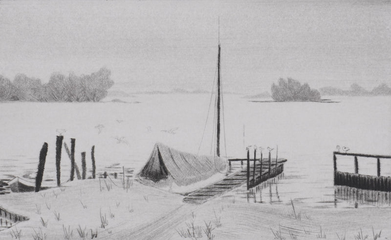 Camille COMBE : Au bord du lac de Plöner, Gravure originale signée
