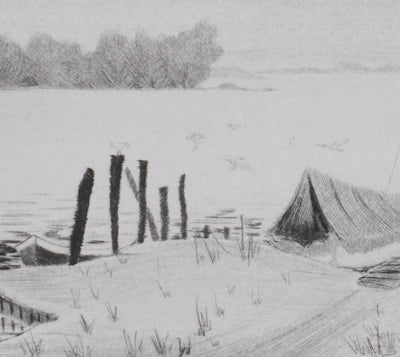 Camille COMBE : Au bord du lac de Plöner, Gravure originale signée