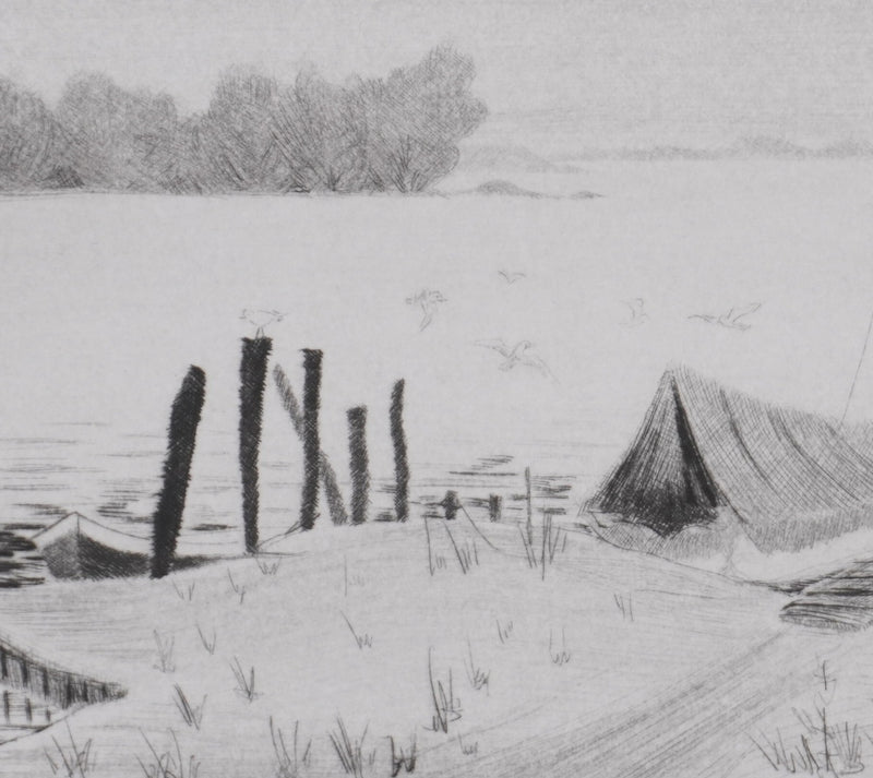 Camille COMBE : Au bord du lac de Plöner, Gravure originale signée