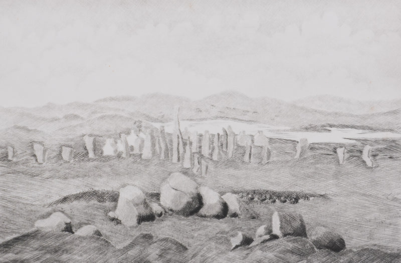 Camille COMBE : The standing Stones of Callanish, Gravure originale signée