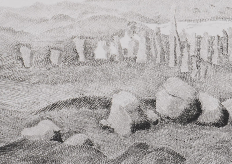 Camille COMBE : The standing Stones of Callanish, Gravure originale signée