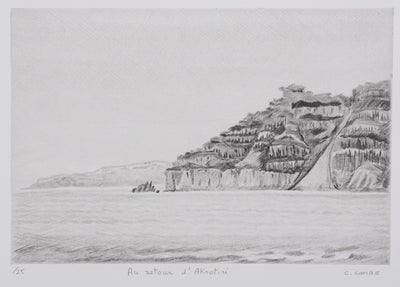 Camille COMBE : Au retour d'Akrotiri, Gravure originale signée