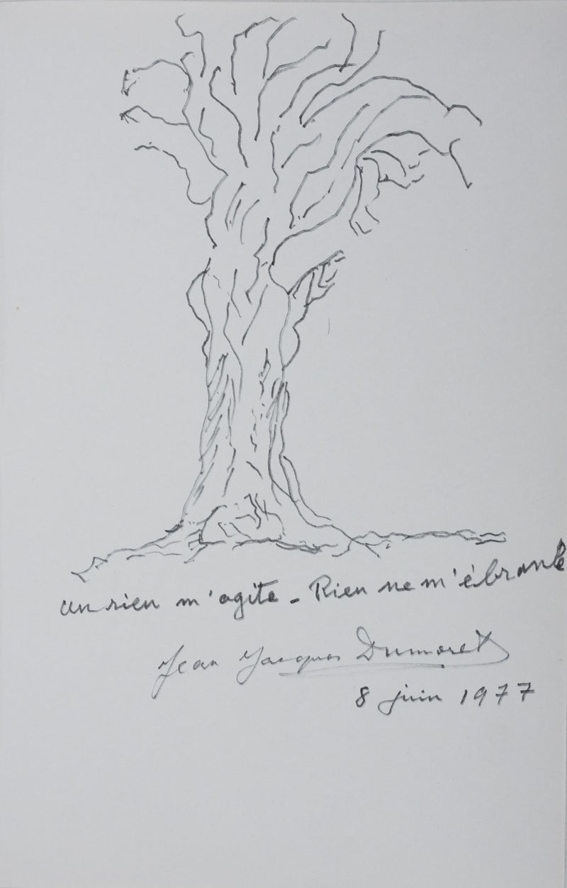 Jean Jacques DUMORET : Arbre en écorces, Autographe et dessin original signé