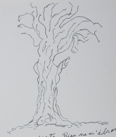 Jean Jacques DUMORET : Arbre en écorces, Autographe et dessin original signé