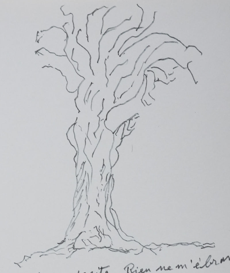 Jean Jacques DUMORET : Arbre en écorces, Autographe et dessin original signé