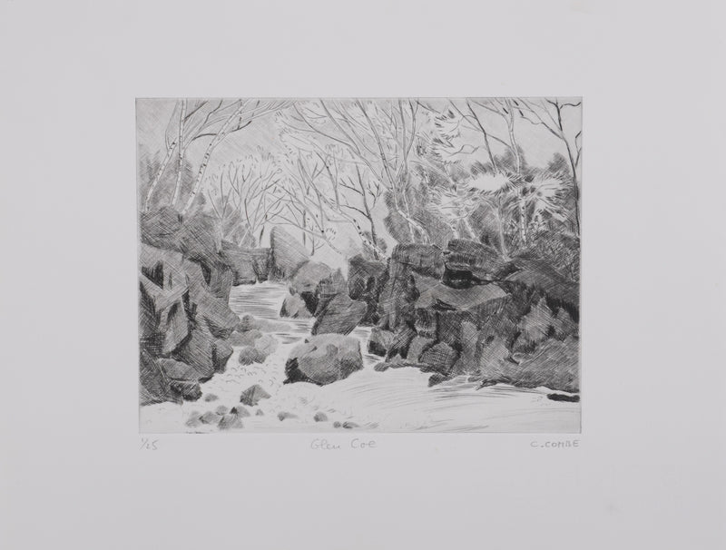 Camille COMBE : Glencoe , Gravure originale signée