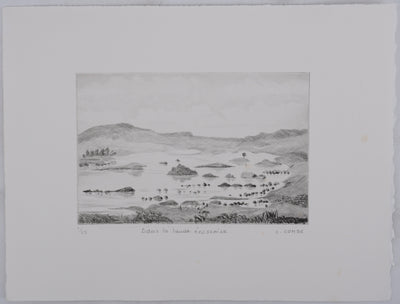 Camille COMBE : Dans la lande écossaise, Gravure originale signée