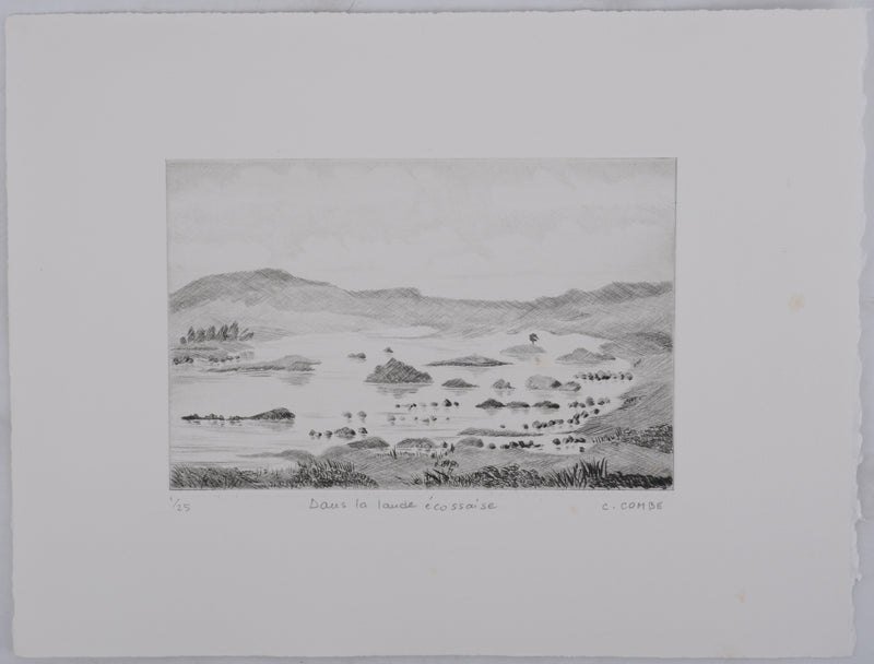 Camille COMBE : Dans la lande écossaise, Gravure originale signée