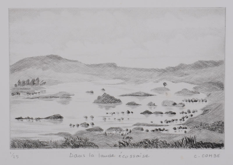Camille COMBE : Dans la lande écossaise, Gravure originale signée