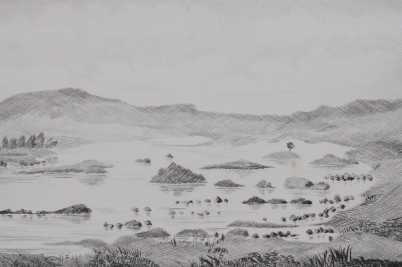 Camille COMBE : Dans la lande écossaise, Gravure originale signée