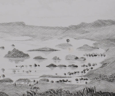 Camille COMBE : Dans la lande écossaise, Gravure originale signée