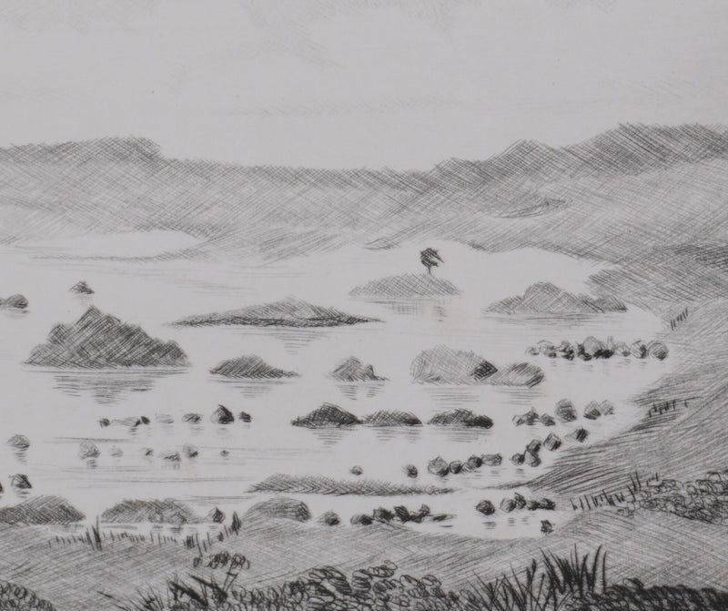 Camille COMBE : Dans la lande écossaise, Gravure originale signée
