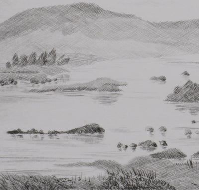 Camille COMBE : Dans la lande écossaise, Gravure originale signée