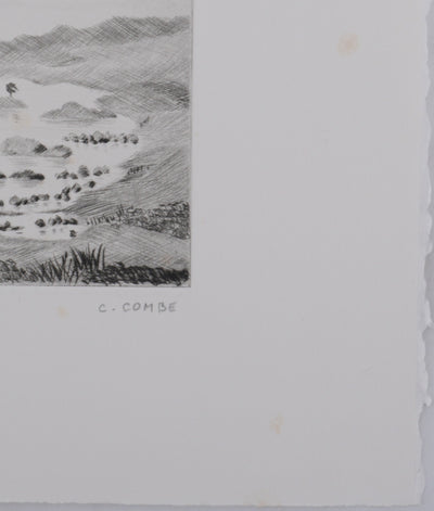 Camille COMBE : Dans la lande écossaise, Gravure originale signée