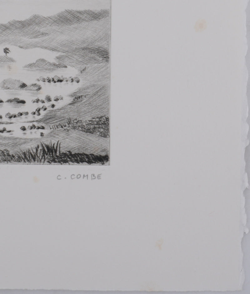 Camille COMBE : Dans la lande écossaise, Gravure originale signée