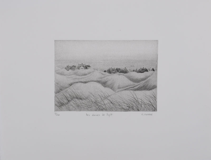 Camille COMBE : Les dunes de Sylt, Gravure originale signée
