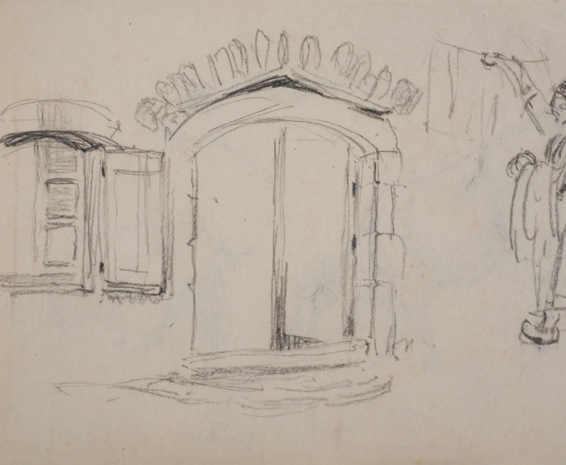 Georges MANZANA-PISSARRO : Le linge, Dessin original