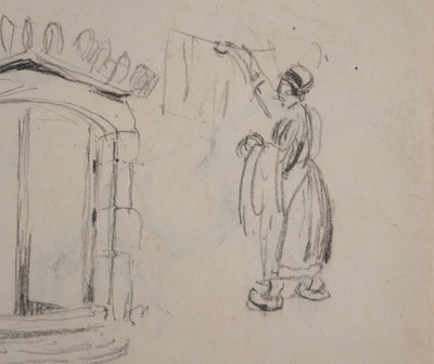Georges MANZANA-PISSARRO : Le linge, Dessin original