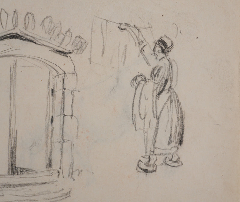 Georges MANZANA-PISSARRO : Le linge, Dessin original