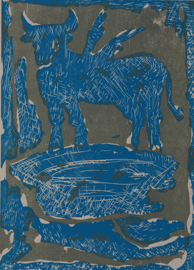 Bernard LORJOU : Le taureau, Gravure originale signée