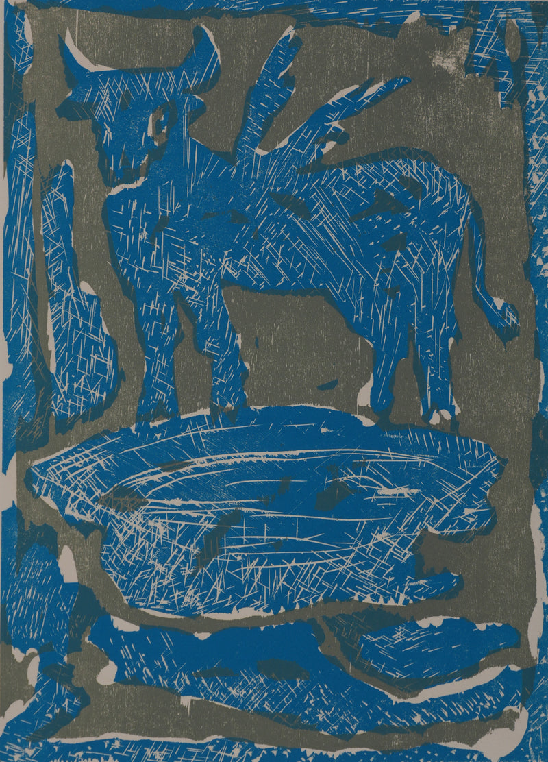 Bernard LORJOU : Le taureau, Gravure originale signée