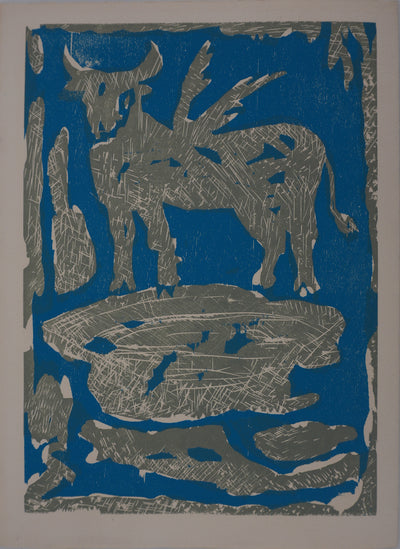 Bernard LORJOU : Le taureau, Gravure originale signée